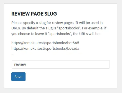 Kemoku Review Page Slug