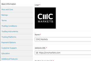 FXT WordPress theme broker fields in dashboard