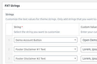 FXT WordPress theme strings in dashboard