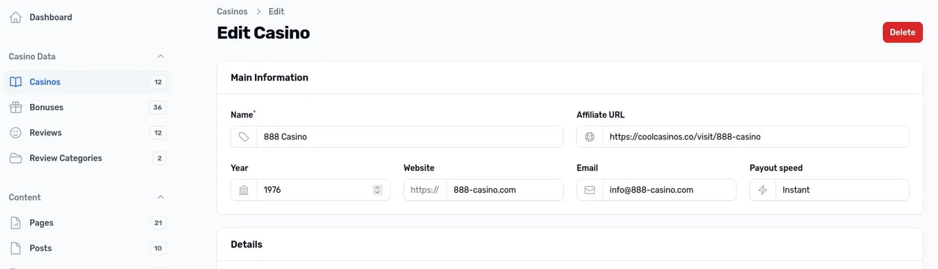Custom CMS for Gambling Affiliate Websites