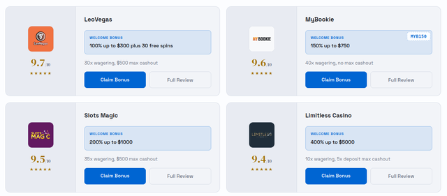spinoko casino & slot listing blocks